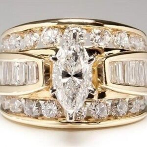 Gold colored Marquise-Cut Diamond Fashion Ring with Channel Setting